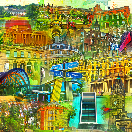 RAY - RAYcities - Sheffield - Collage - 100 x 100 cm